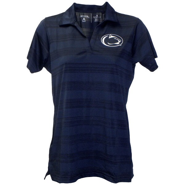 women's navy tonal stripe polo shirt with Penn State Athletic Logo on left chest